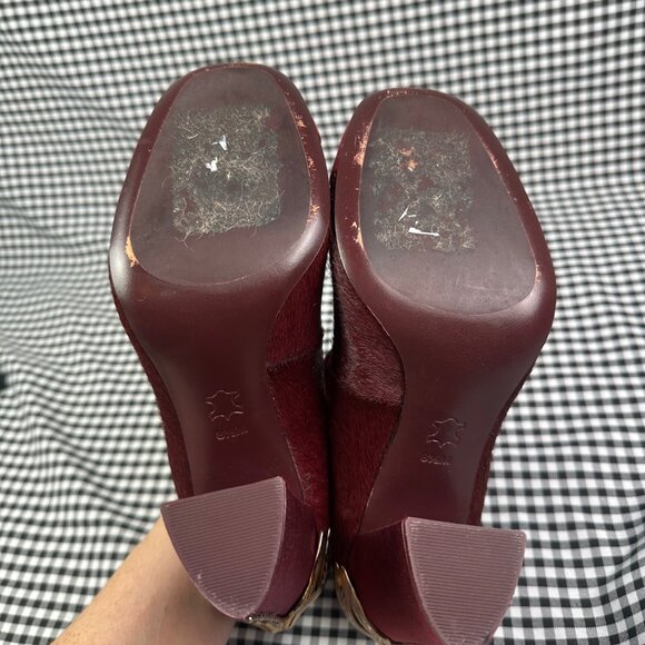 Tory Burch Satin Burgundy Red Mary Jane Imogene Gold Dragonfly Heel Women's 8.5 - Picture 5 of 6